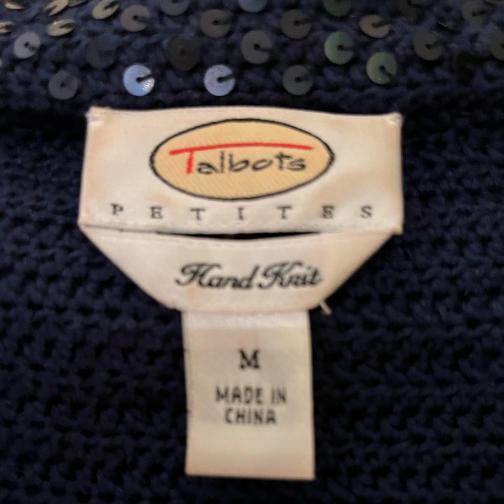 Navy blue Talbots knit sequined jacket